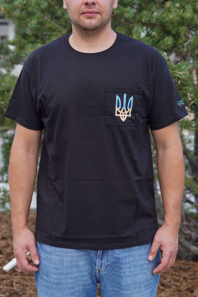Black Men's T-Shirt "Trident & Ukraine+USA Flag"